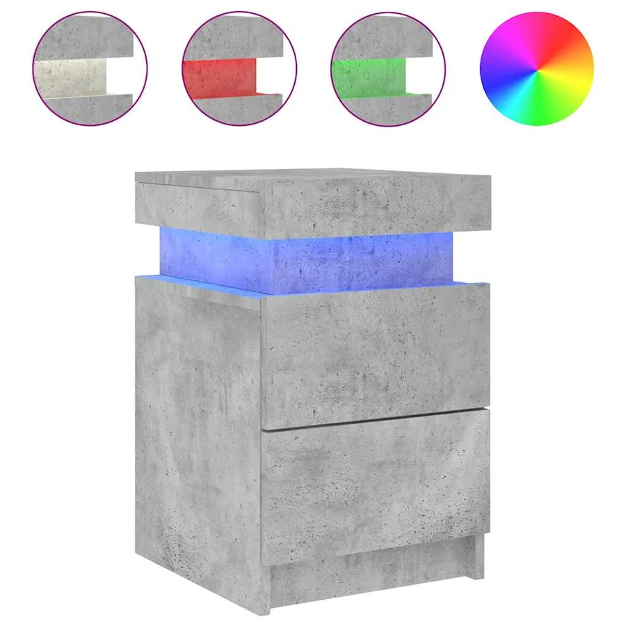 Tables de chevet avec lumières LED 2 pcs gris béton 35x39x55 cm - 6