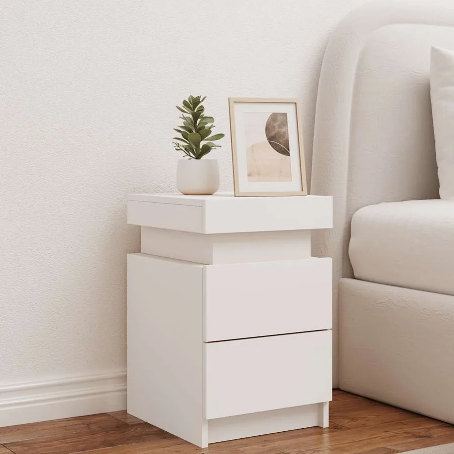 Table de chevet avec lumières LED blanc 35x39x55 cm - 3