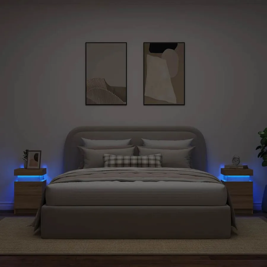 Tables de chevet et lumières LED 2 pcs chêne sonoma 35x39x55 cm - 4