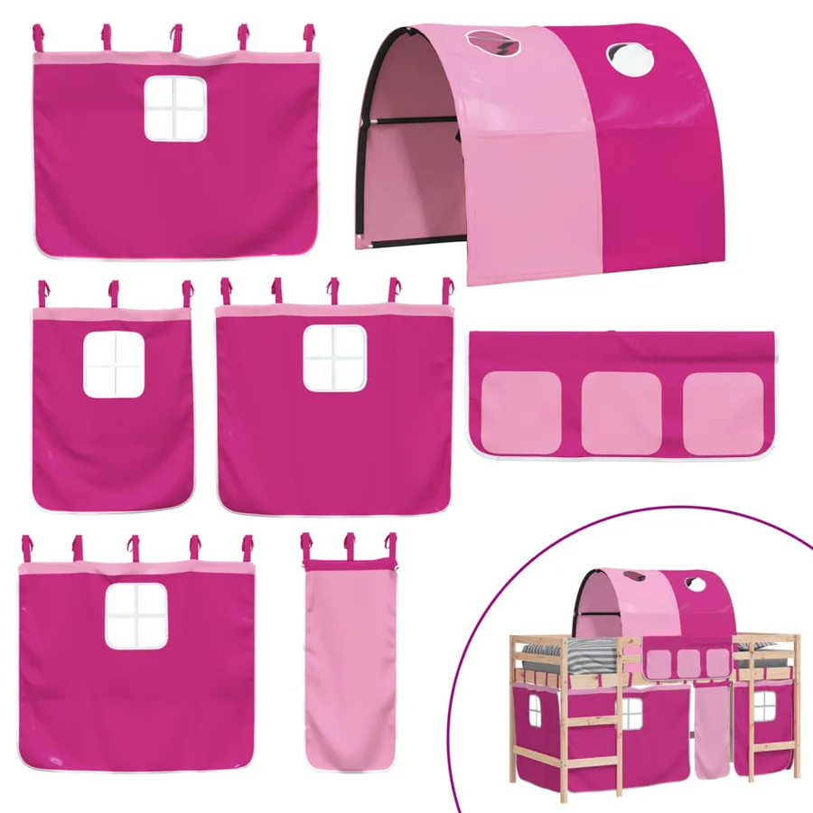 Lit mezzanine enfants avec tunnel sans matelas rose 90x190 cm - 10