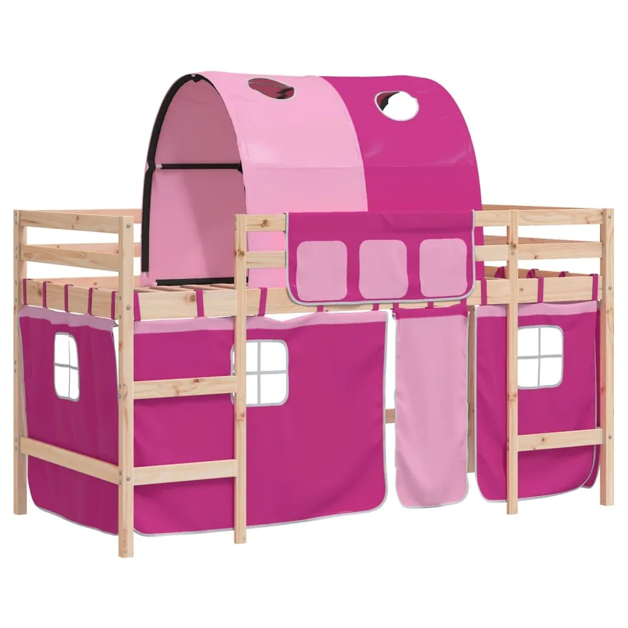 Lit mezzanine enfants avec tunnel sans matelas rose 90x190 cm - 2