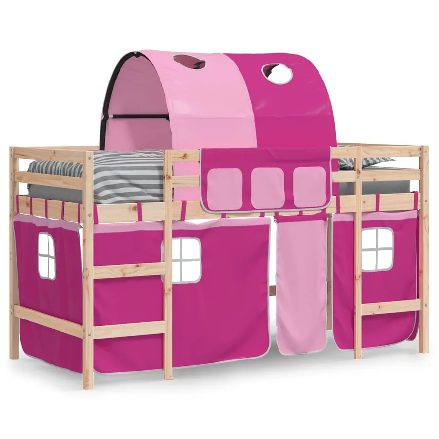 Lit mezzanine enfants avec tunnel sans matelas rose 90x190 cm - 3