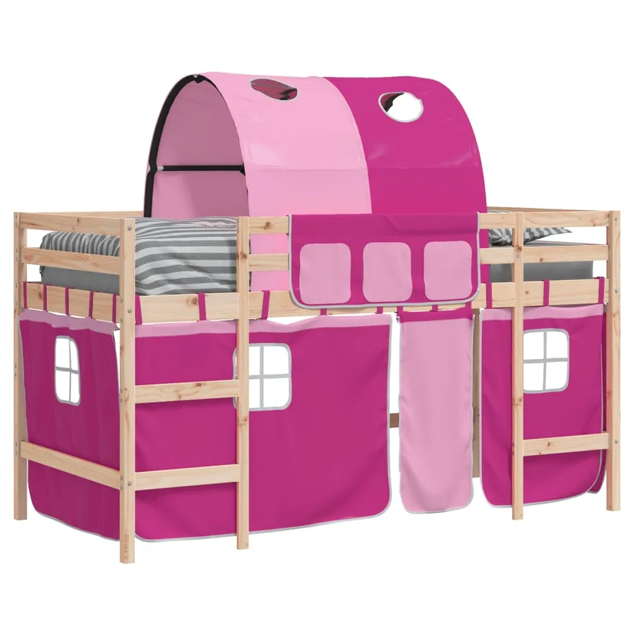 Lit mezzanine enfants avec tunnel sans matelas rose 90x190 cm - 4