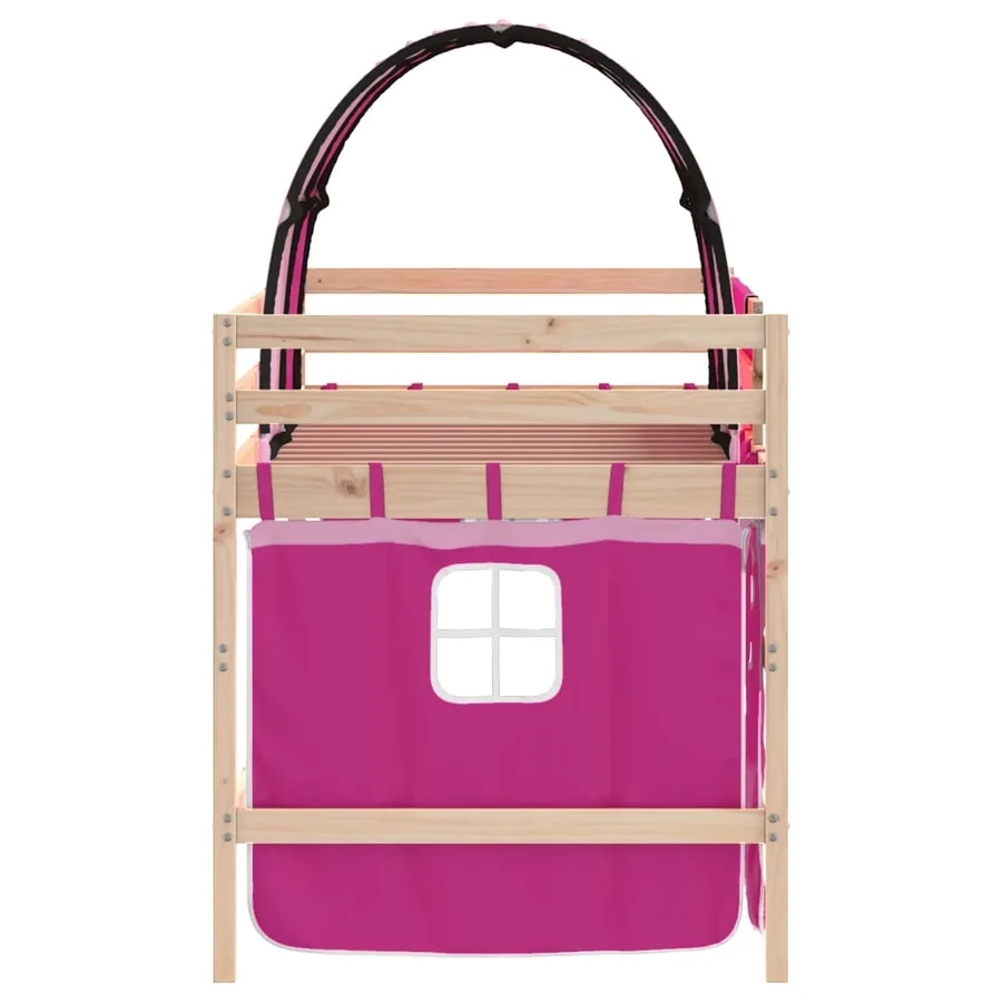 Lit mezzanine enfants avec tunnel sans matelas rose 90x190 cm - 8