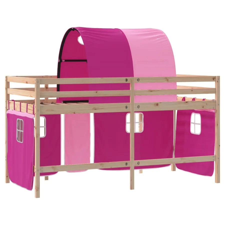 Lit mezzanine enfants avec tunnel sans matelas rose 90x190 cm - 9