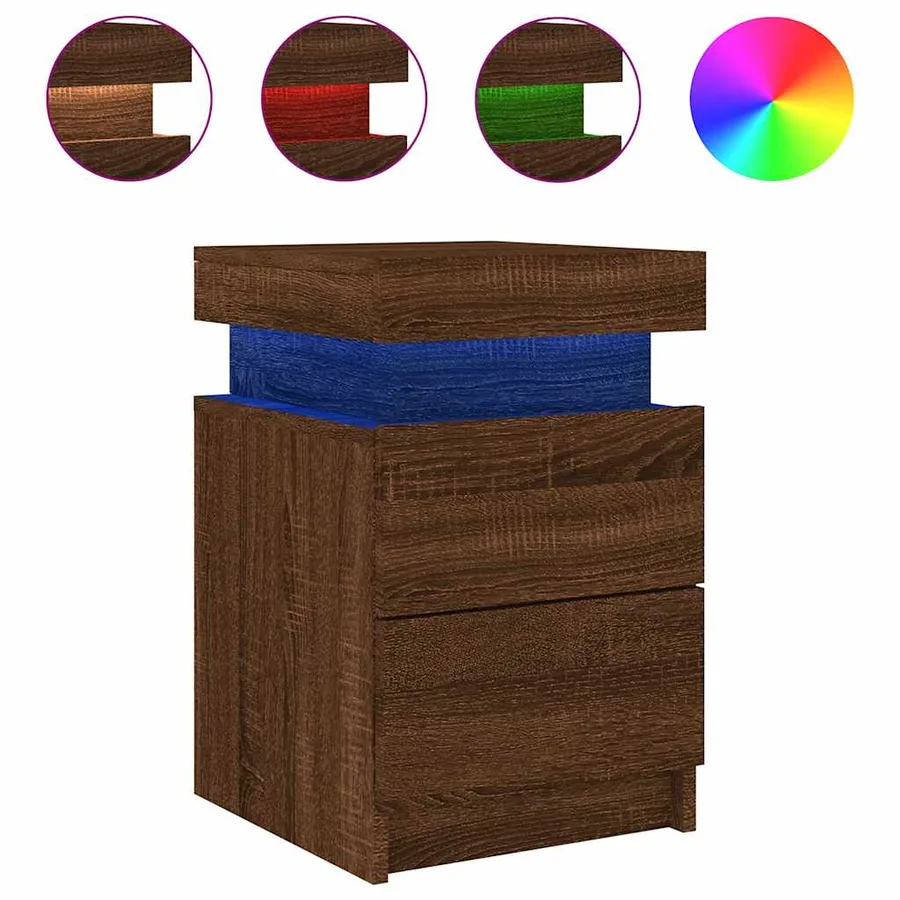 Table de chevet avec lumières LED chêne marron 35x39x55 cm - 2