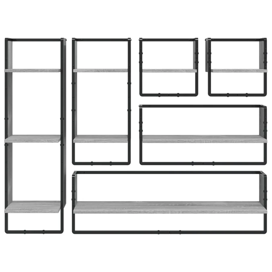 Ensemble d'étagères murales avec barres 6 pcs sonoma gris - 4