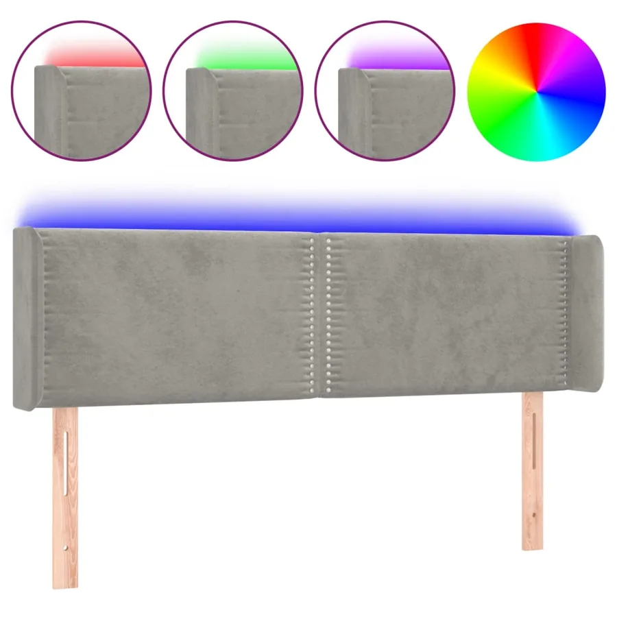 Tête de lit à LED Gris clair 147x16x78/88 cm Velours - 2