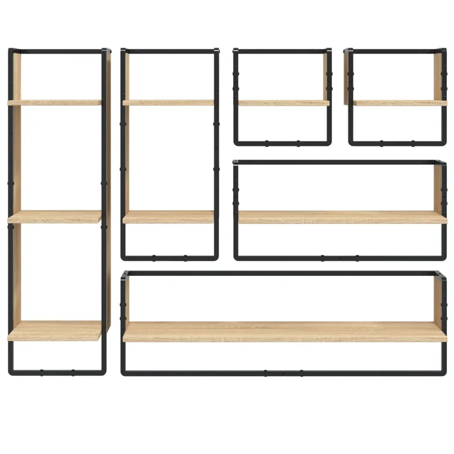 Ensemble d'étagères murales avec barres 6 pcs chêne sonoma - 4