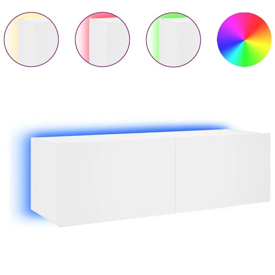 Meuble TV mural avec lumières LED blanc 100x35x31 cm - 2