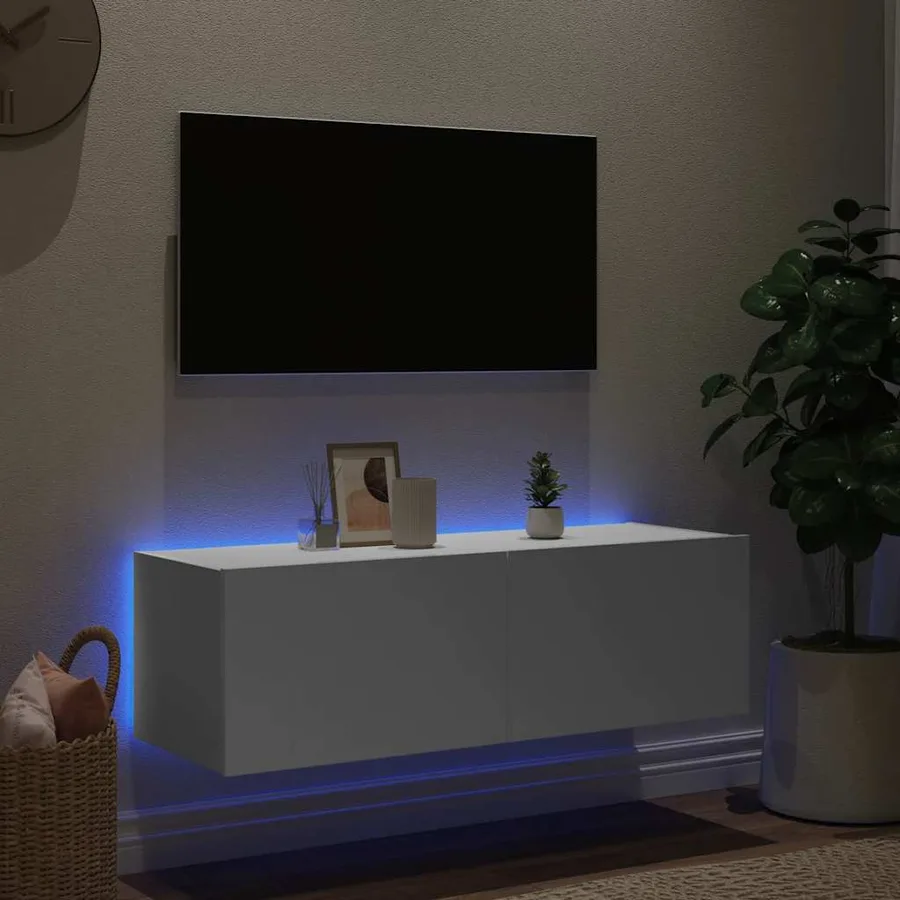 Meuble TV mural avec lumières LED blanc 100x35x31 cm - 4