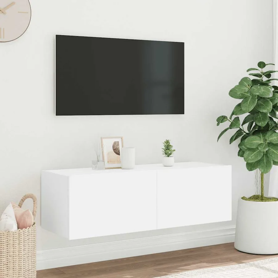 Meuble TV mural avec lumières LED blanc 100x35x31 cm - 5