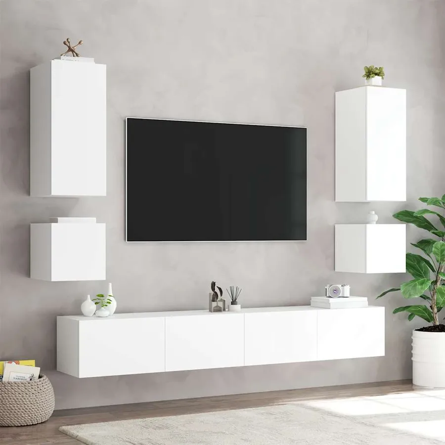 Meuble TV mural avec lumières LED blanc 100x35x31 cm - 6