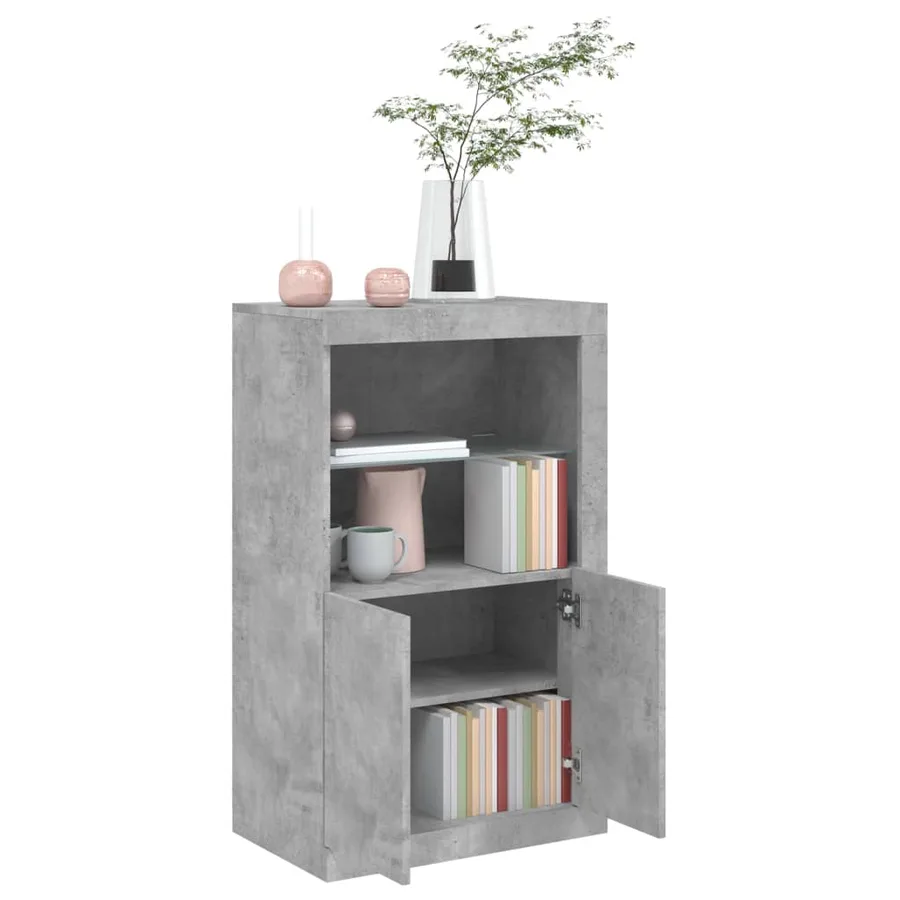 Armoire latérale avec lumières LED gris béton bois d'ingénierie - 5