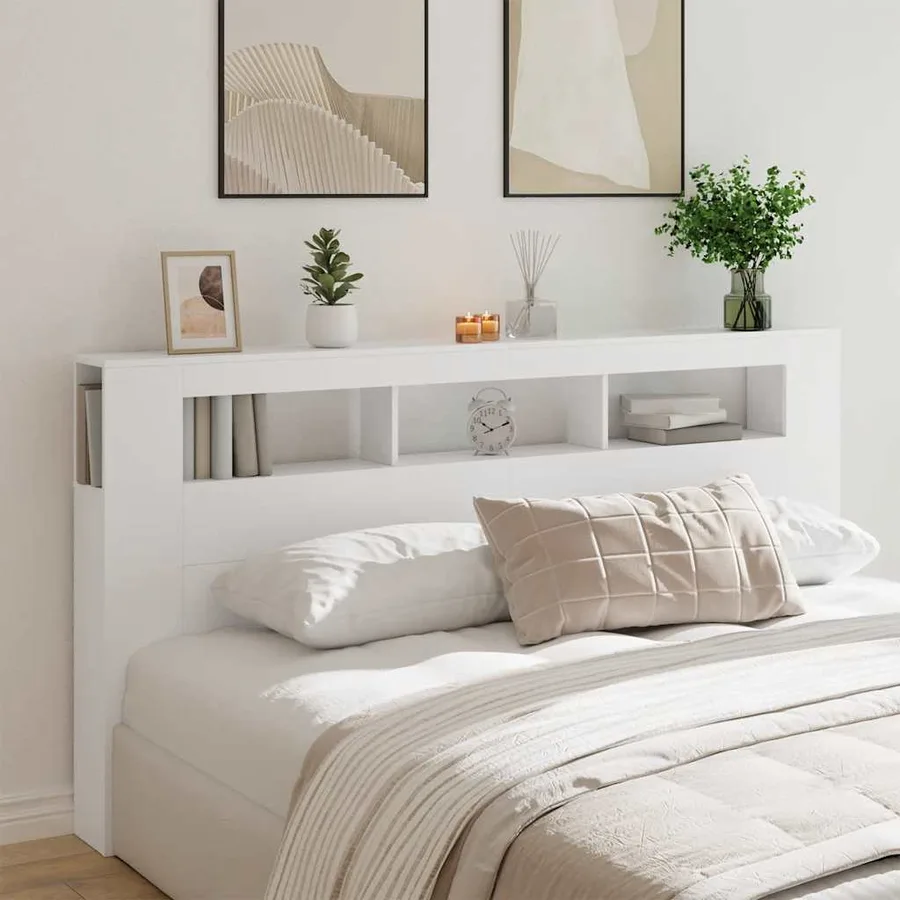 Tête de lit à LED blanc 200x18,5x103,5 cm bois d'ingénierie - 3