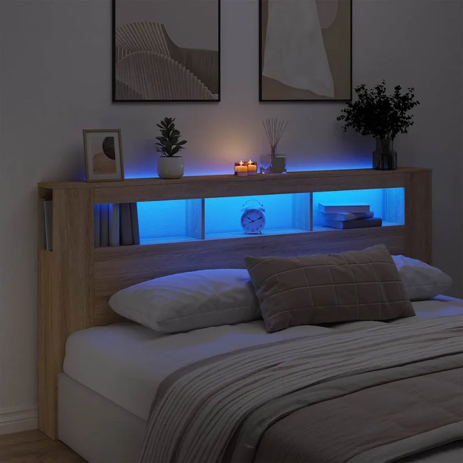 Tête de lit à LED chêne sonoma 200x18,5x103,5cm bois ingénierie - 4