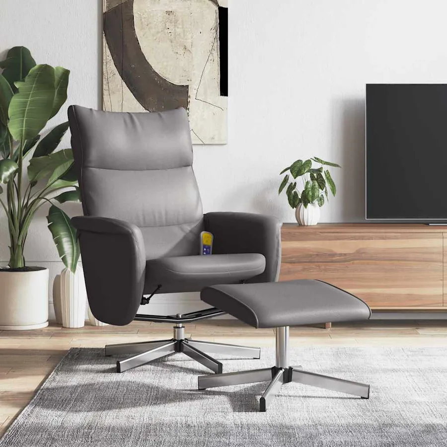 Fauteuil inclinable de massage avec repose-pied gris similicuir
