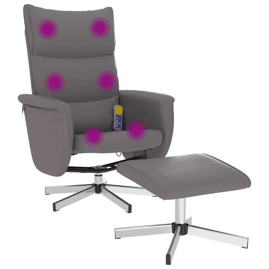 Fauteuil inclinable de massage avec repose-pied gris similicuir - 2