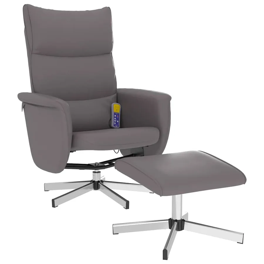 Fauteuil inclinable de massage avec repose-pied gris similicuir - 3