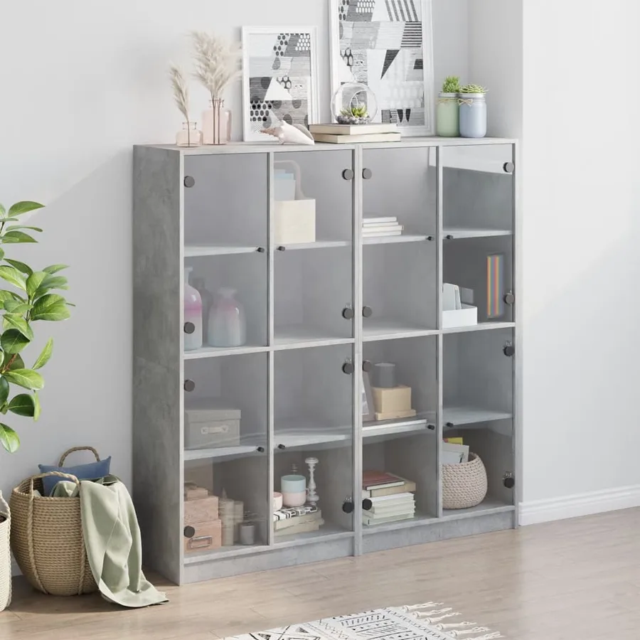 Bibliothèque avec portes gris béton 136x37x142 cm - 3