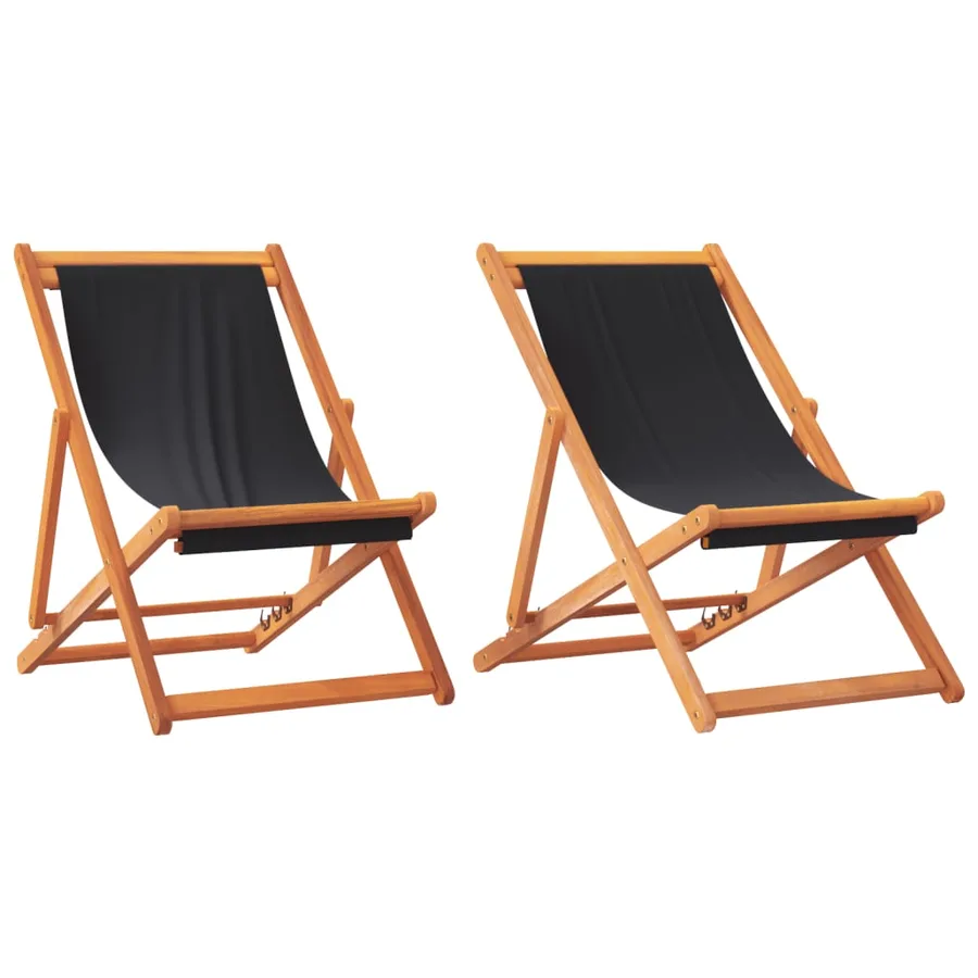 Chaises de plage pliables lot de 2 noir tissu - 2