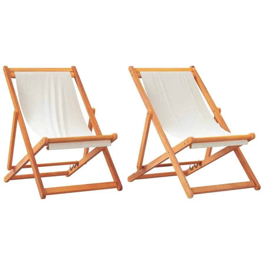 Chaises de plage pliables lot de 2 blanc crème tissu - 2