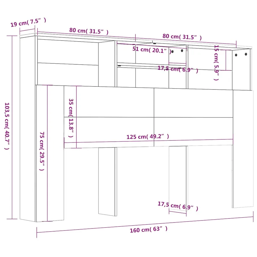 Armoire de tête de lit Noir 160x19x103,5 cm - 7