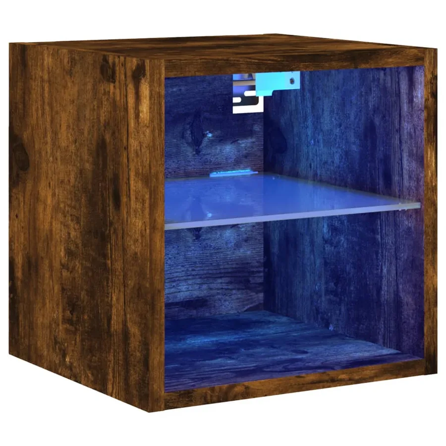 Meuble TV mural avec lumières LED chêne fumé 30x28,5x30 cm - 2