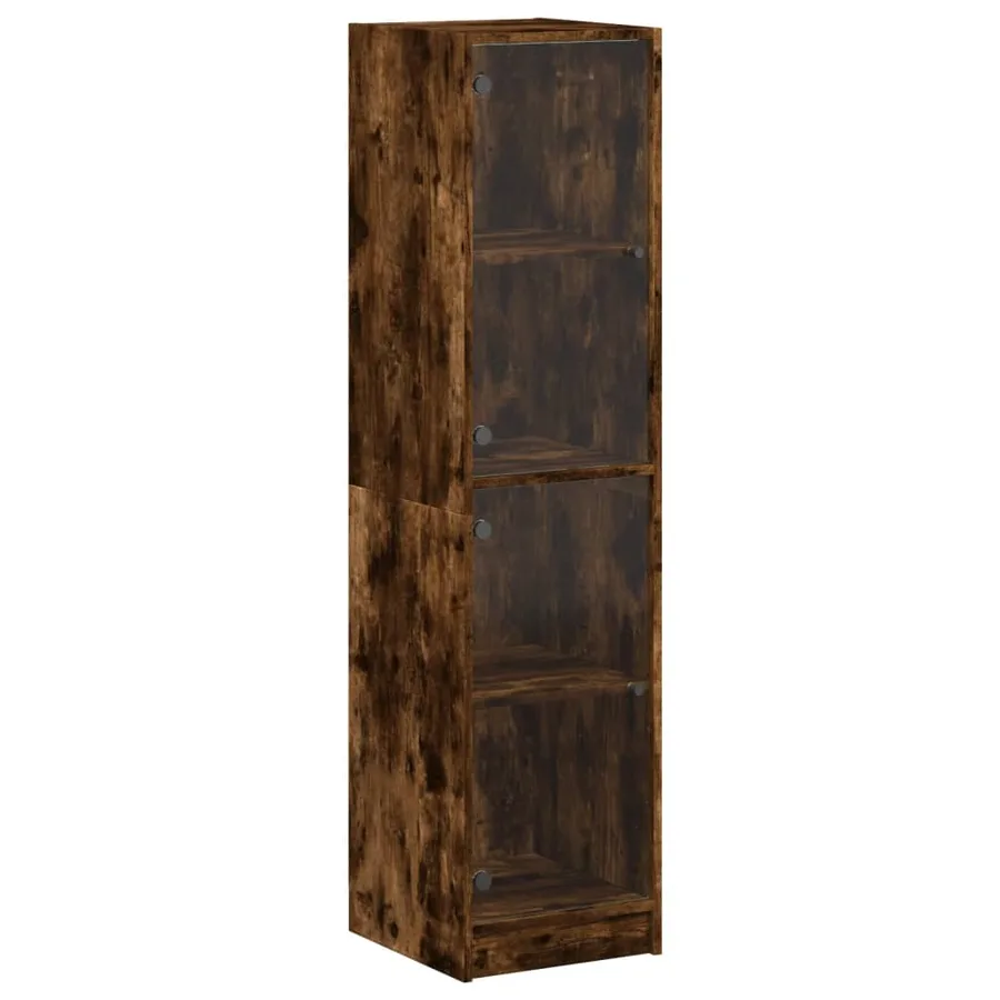 Buffet avec portes en verre chêne fumé 35x37x142 cm - 2