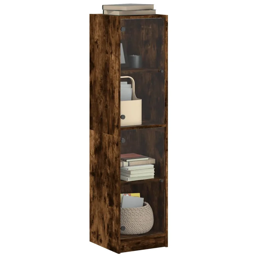 Buffet avec portes en verre chêne fumé 35x37x142 cm - 4