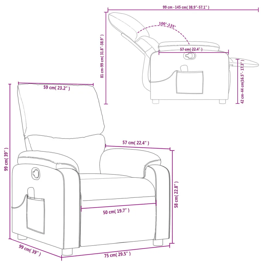 Fauteuil de massage inclinable noir tissu - 12