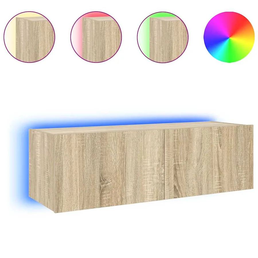 Meuble TV mural avec lumières LED chêne sonoma 100x35x31 cm - 2