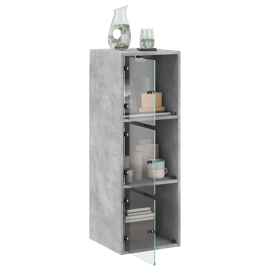 Armoire murale avec portes en verre gris béton 35x37x100 cm - 5