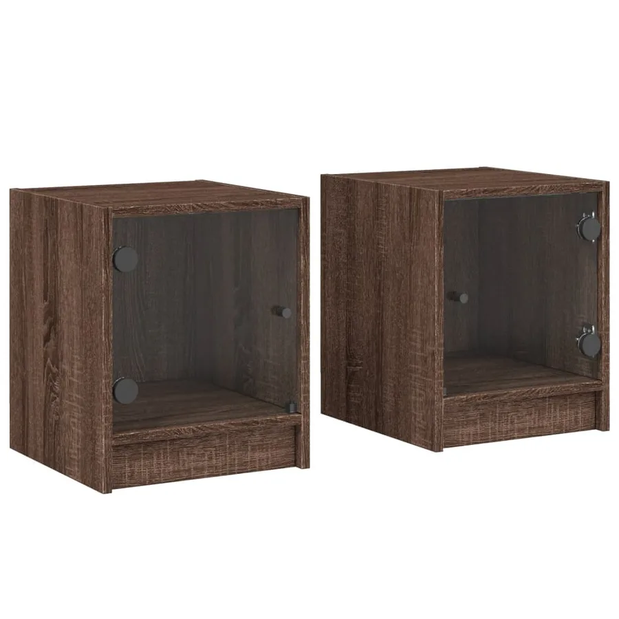 Tables de chevet et portes vitrées 2pcs chêne marron 35x37x42cm - 2