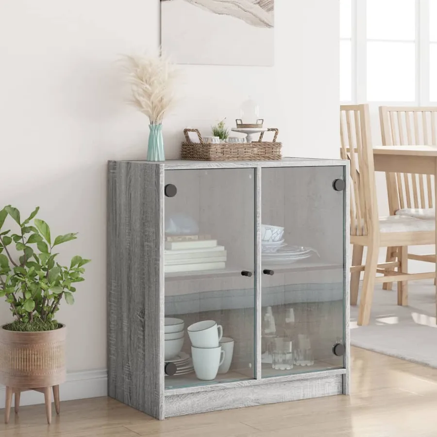 Armoire latérale avec portes en verre sonoma gris 68x37x75,5 cm - 3