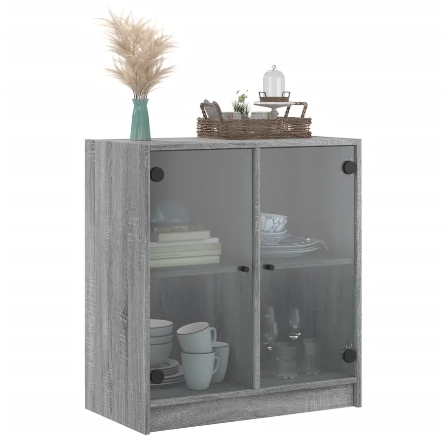 Armoire latérale avec portes en verre sonoma gris 68x37x75,5 cm - 4