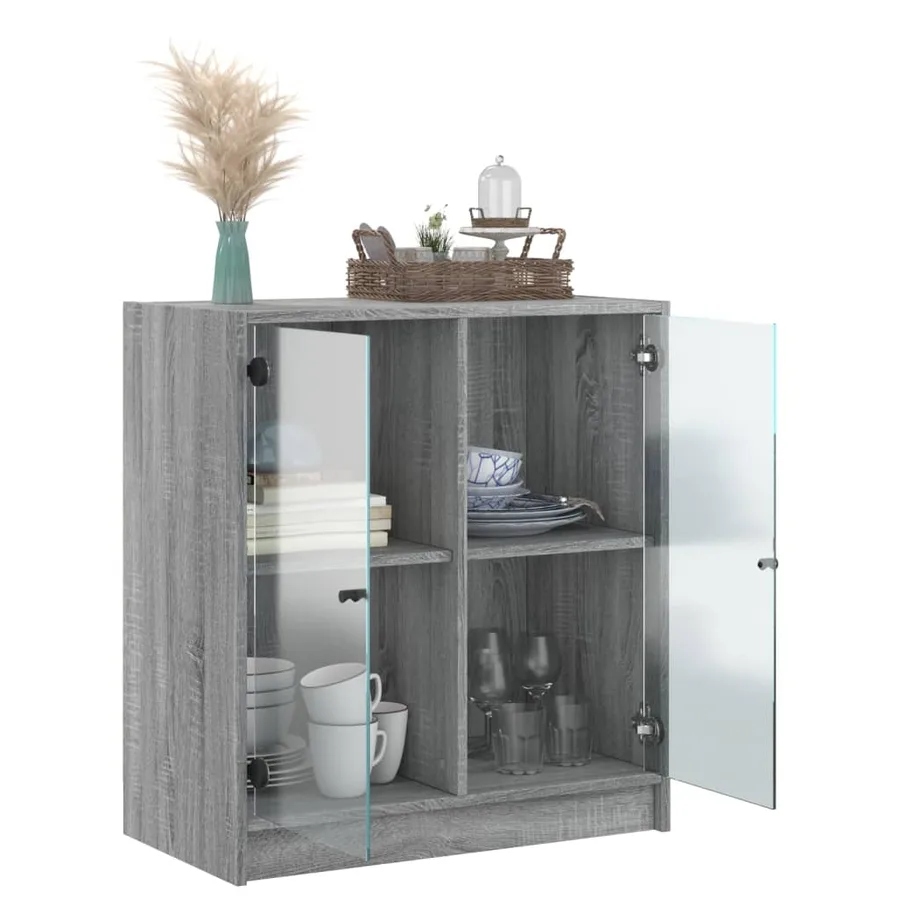Armoire latérale avec portes en verre sonoma gris 68x37x75,5 cm - 5