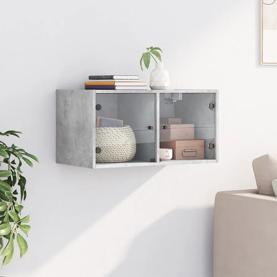 Armoire murale avec portes en verre gris béton 68,5x37x35 cm - 3