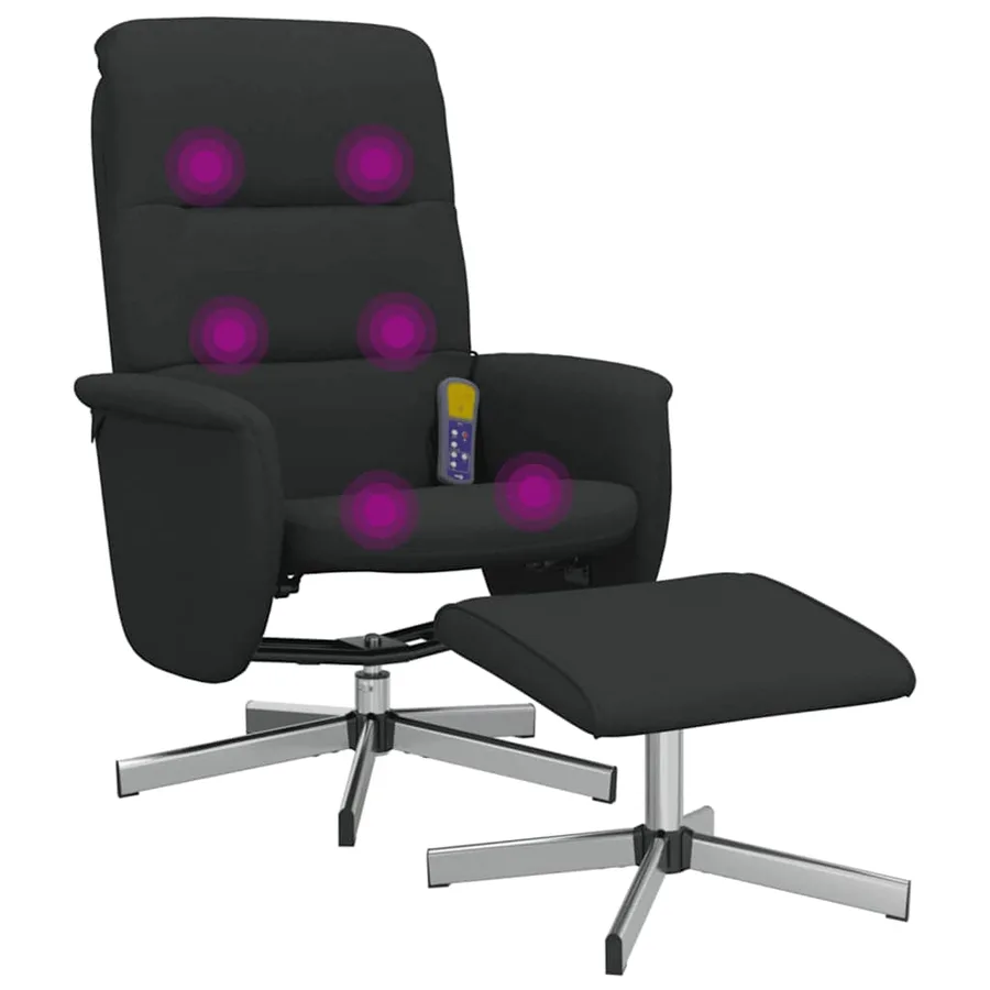 Fauteuil de massage inclinable avec repose-pied noir tissu - 2