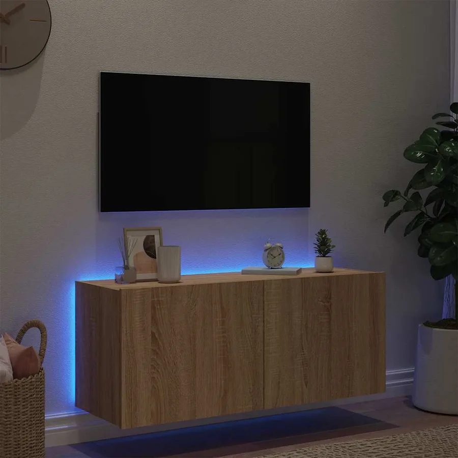 Meuble TV mural avec lumières LED chêne sonoma 100x35x41 cm - 4