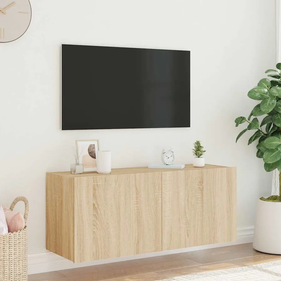 Meuble TV mural avec lumières LED chêne sonoma 100x35x41 cm - 5