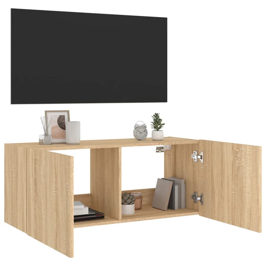 Meuble TV mural avec lumières LED chêne sonoma 100x35x41 cm - 7