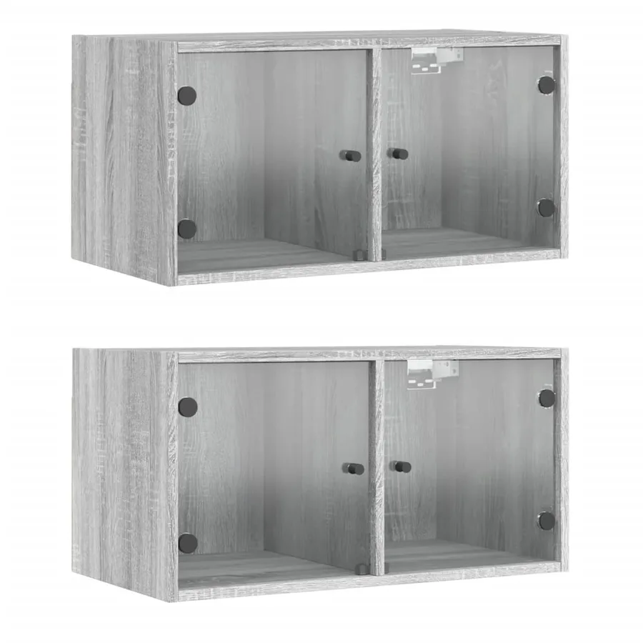 Armoires murales portes vitrées 2 pcs sonoma gris 68,5x37x35 cm - 2