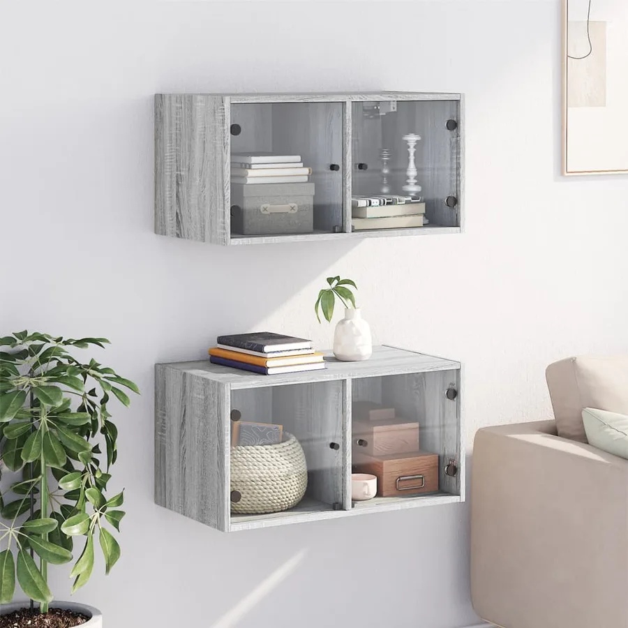 Armoires murales portes vitrées 2 pcs sonoma gris 68,5x37x35 cm - 3
