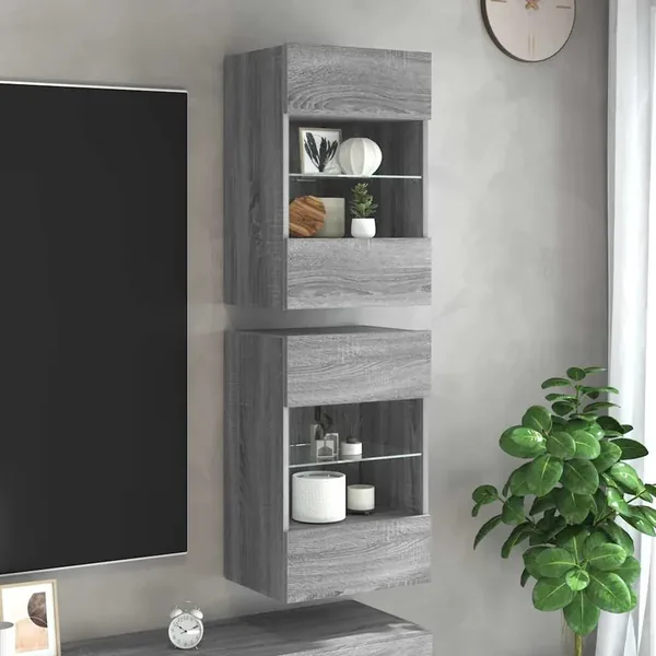 Meubles muraux avec lumières LED pour TV 2pcs sonoma gris 40x30x60,5cm