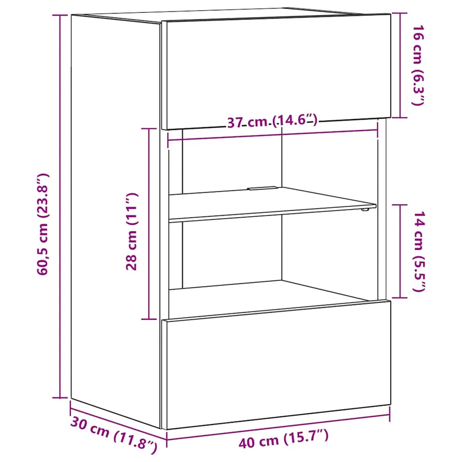 Meubles muraux avec lumières LED pour TV 2pcs sonoma gris 40x30x60,5cm - 17