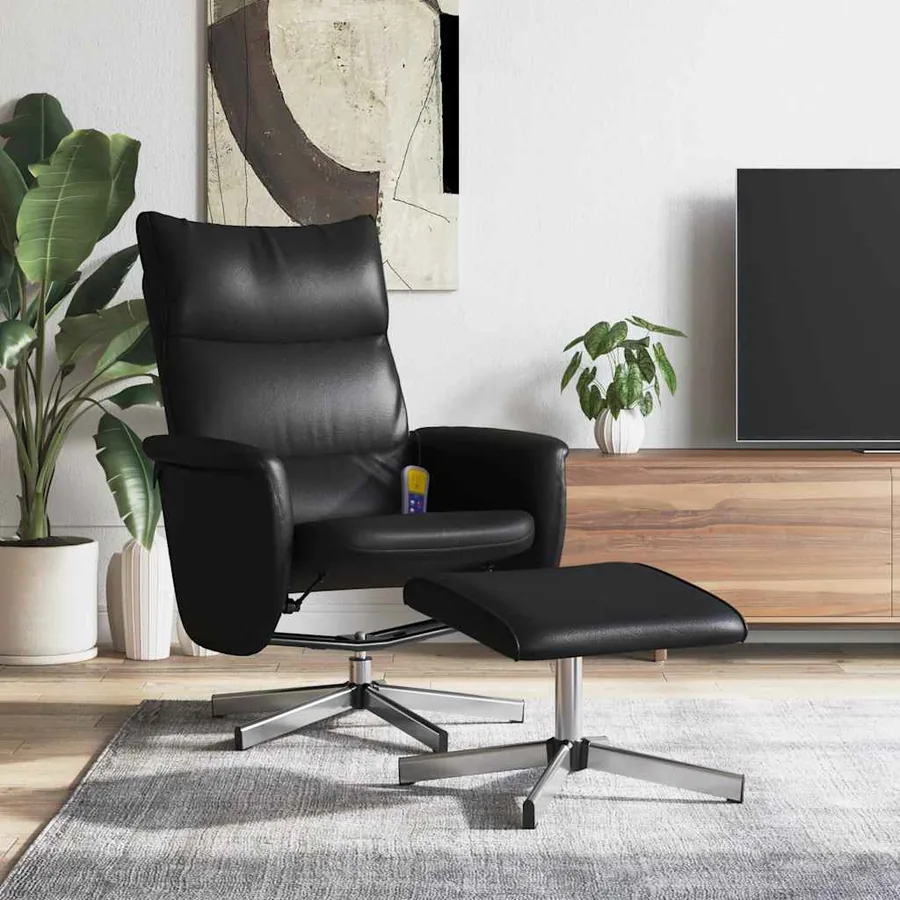 Fauteuil inclinable de massage avec repose-pied noir similicuir