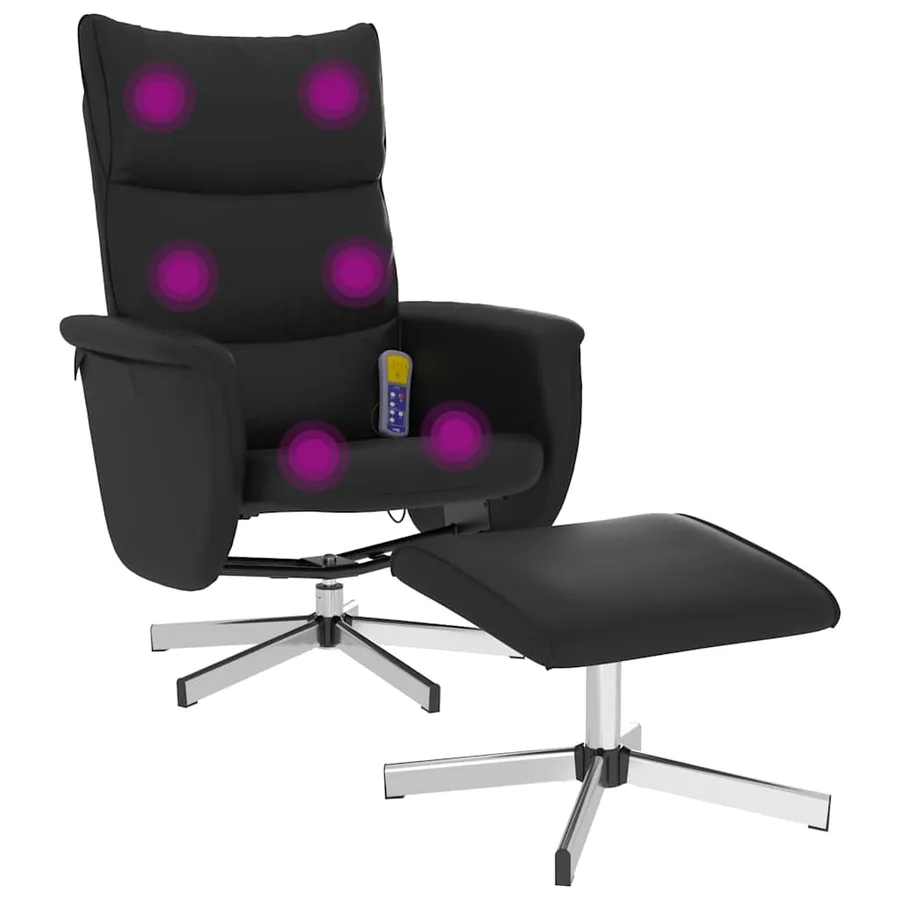 Fauteuil inclinable de massage avec repose-pied noir similicuir - 2