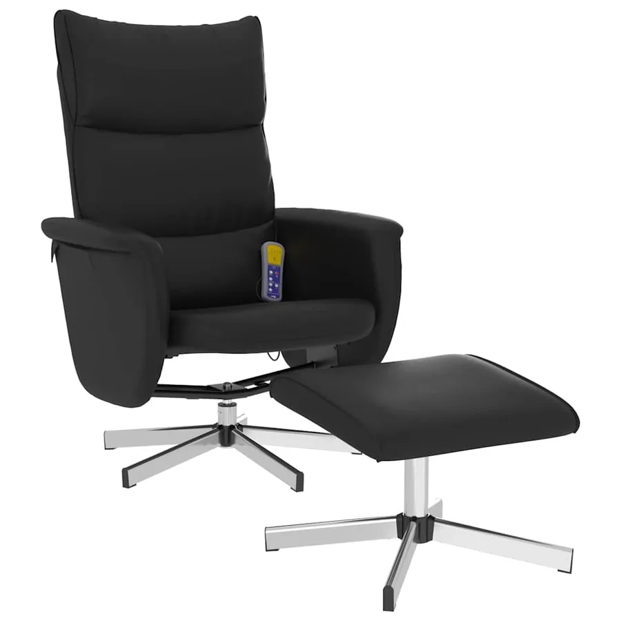 Fauteuil inclinable de massage avec repose-pied noir similicuir - 3