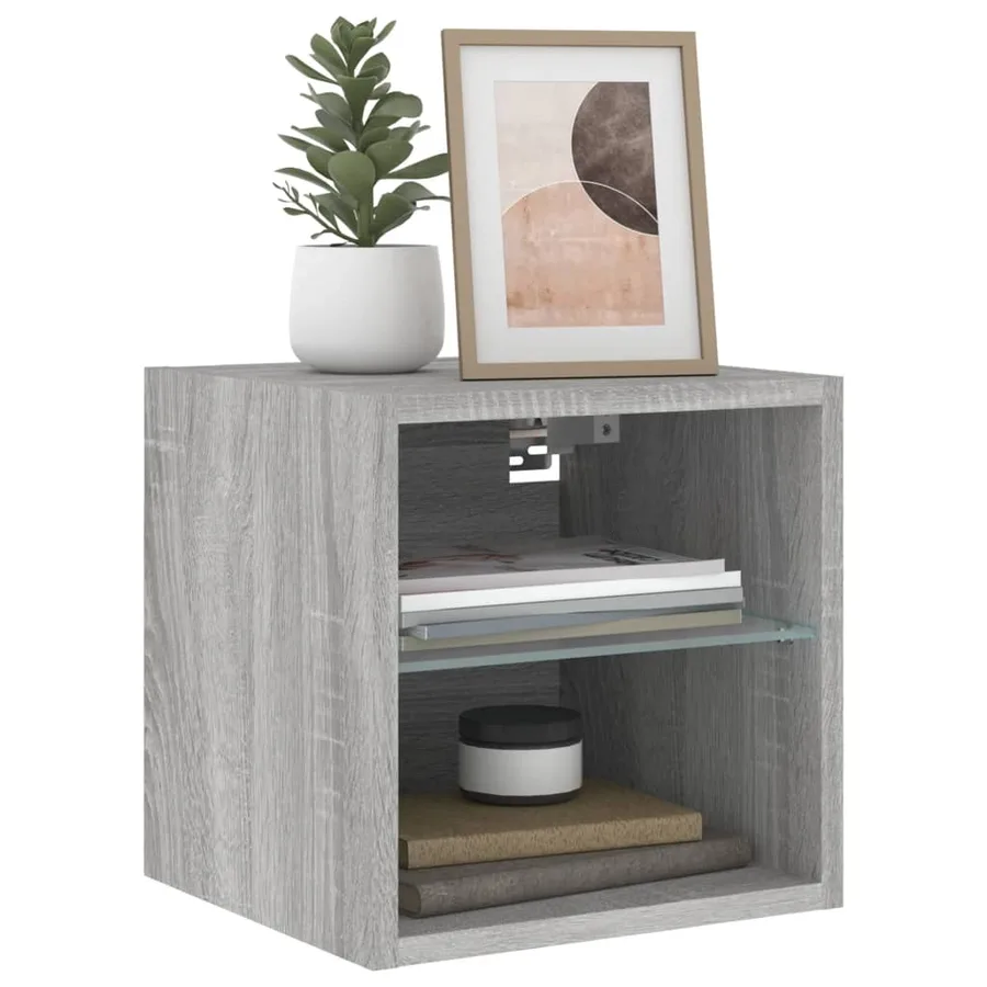 Meuble TV mural avec lumières LED sonoma gris 30x28,5x30 cm - 15
